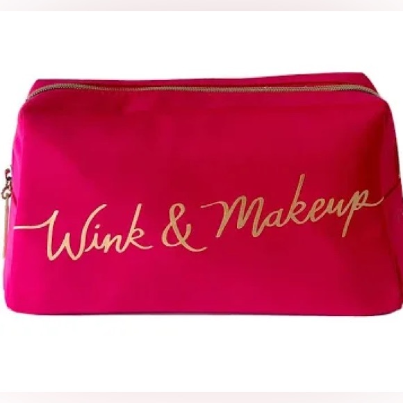 New Lancome Paris Wink & Makeup Fuchsia Hot Pink Cosmetic Bag and 6pc travel set - Picture 1 of 3